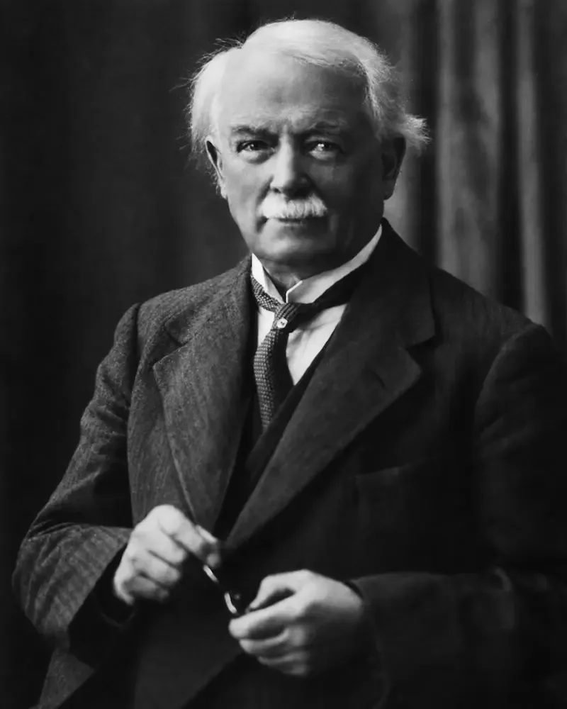 Portread du-a-gwyn o David Lloyd George
